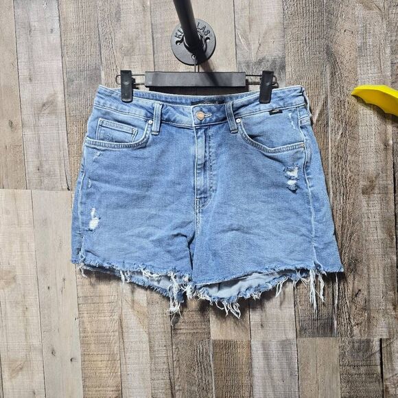 Mavi Distressed Blue High Rise Denim Shorts - Picture 1 of 5